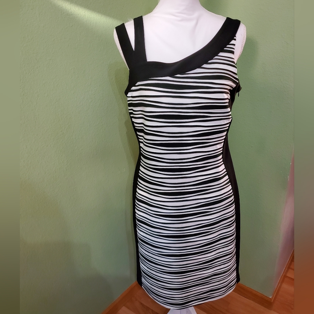 Bali size 12 sleeveless dress with side zip. Black and white.